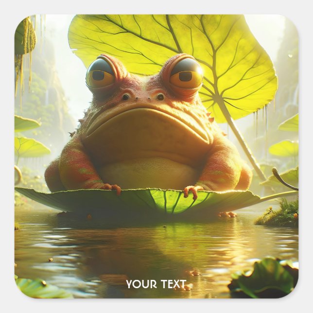 Fantasy Niedlich Angry Frosch Leaf Quadratischer Aufkleber (Vorderseite)
