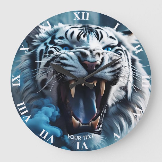 Fantasy Niedlich Angry White Tiger Große Wanduhr (Vorderseite)