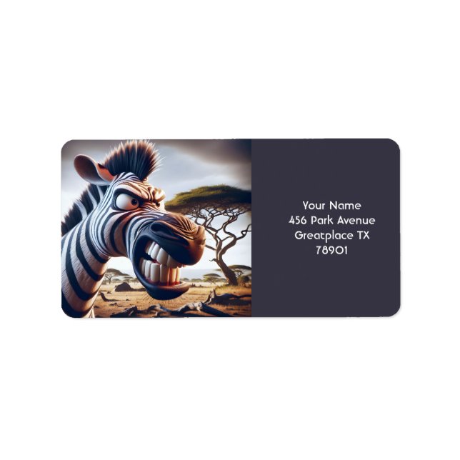 Fantasy Niedlich Angry Zebra Adressaufkleber (Vorne)