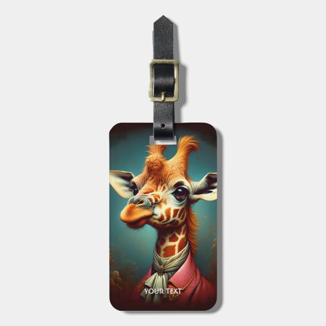 Fantasy Niedlich Art Deco Giraffe Gepäckanhänger (Vorderseite vertikal)