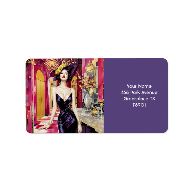 Fantasy Niedlich Art Deco Lady Adressaufkleber (Vorne)