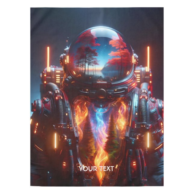 Fantasy Niedlich Astronaut Landschaftsfeuer Tischdecke (Vorderseite)