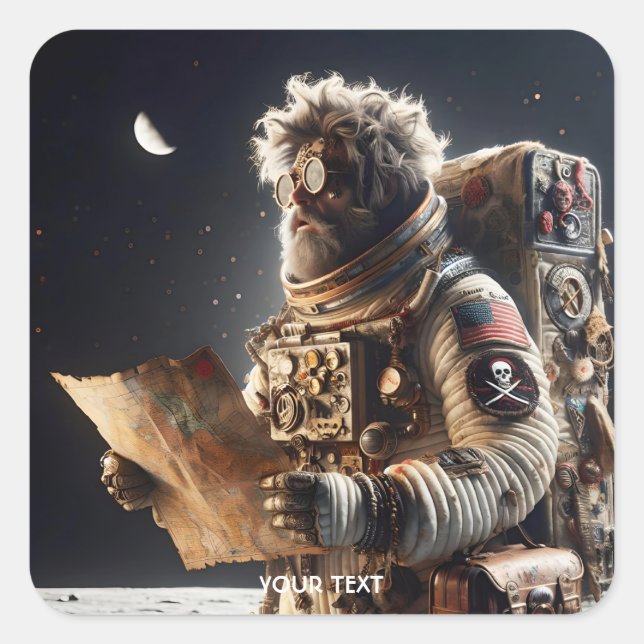Fantasy Niedlich Astronaut Map Space Quadratischer Aufkleber (Vorderseite)