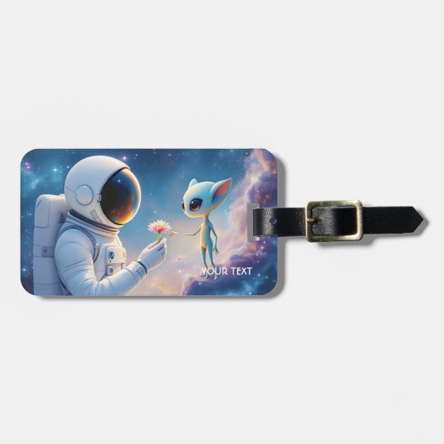 Fantasy Niedlich Astronaut Space Blume Gepäckanhänger (Vorderseite horizontal)