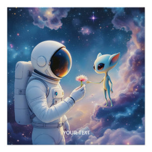 Fantasy Niedlich Astronaut Space Blume Poster