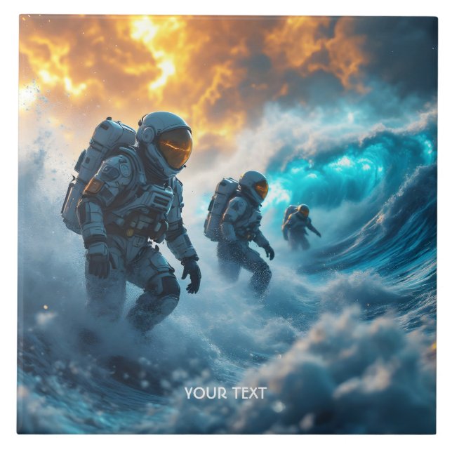 Fantasy Niedlich Astronauten Sturmsee Fliese (Vorderseite)