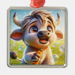 Fantasy Niedlich Baby Bull Blume Ornament Aus Metall