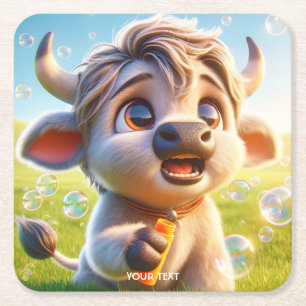 Fantasy Niedlich Baby Bull Blume Rechteckiger Pappuntersetzer