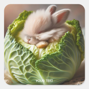 Fantasy Niedlich Baby Bunny Cabbage Quadratischer Aufkleber