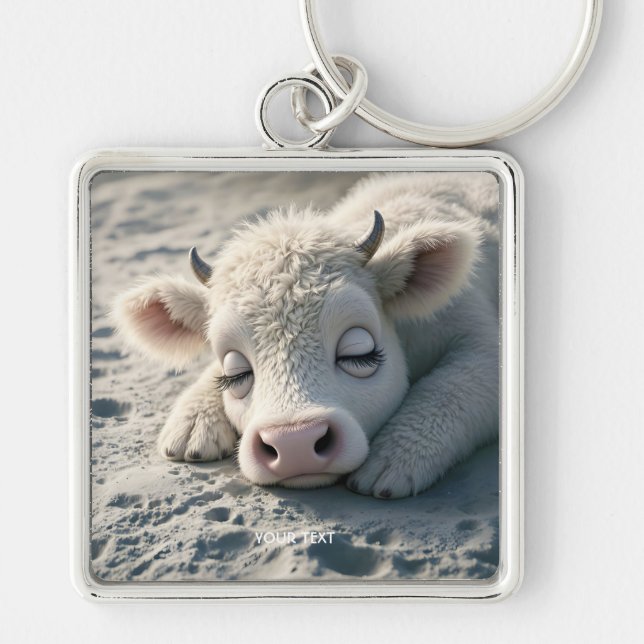 Fantasy Niedlich Baby Cow Schlafen Schlüsselanhänger (Vorne)
