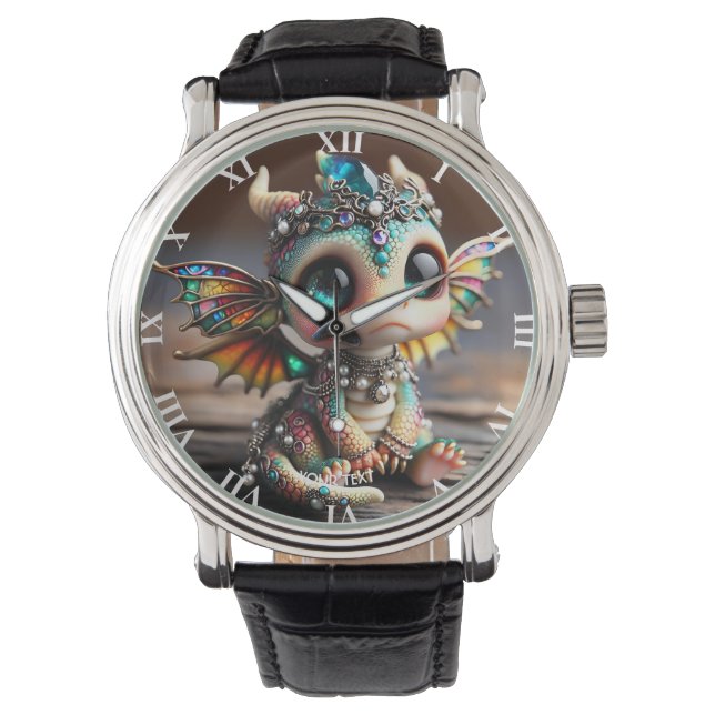 Fantasy Niedlich Baby Dragon Glass Armbanduhr (Vorderseite)