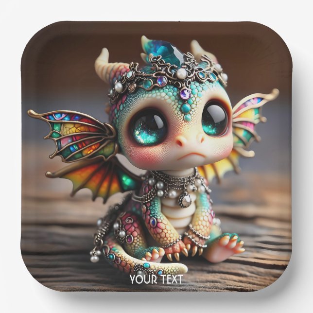 Fantasy Niedlich Baby Dragon Glass Pappteller (Vorderseite)