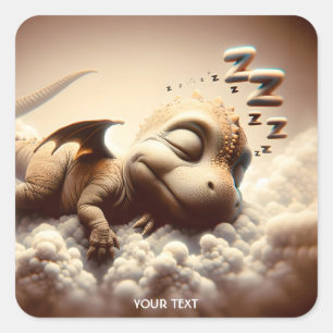 Fantasy Niedlich Baby Dragon Sleeping Quadratischer Aufkleber