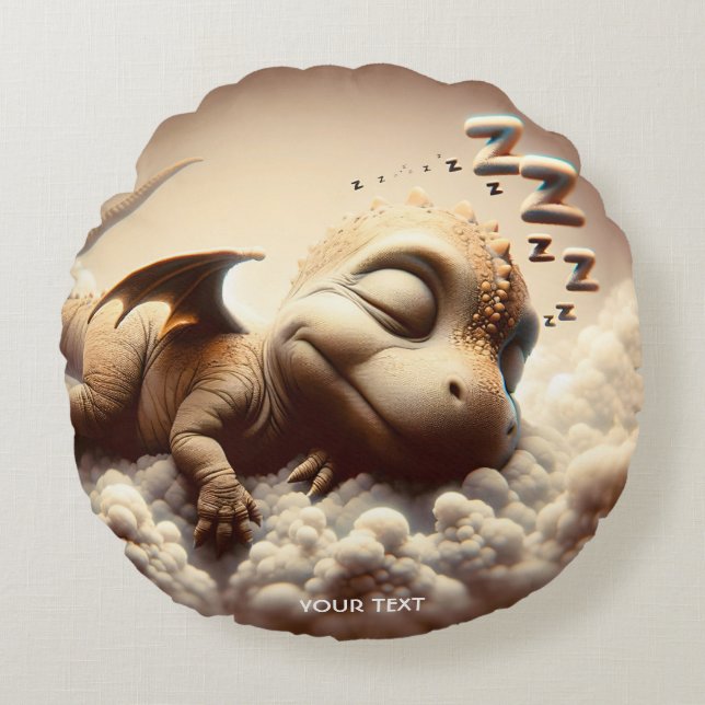 Fantasy Niedlich Baby Dragon Sleeping Rundes Kissen (Vorderseite)