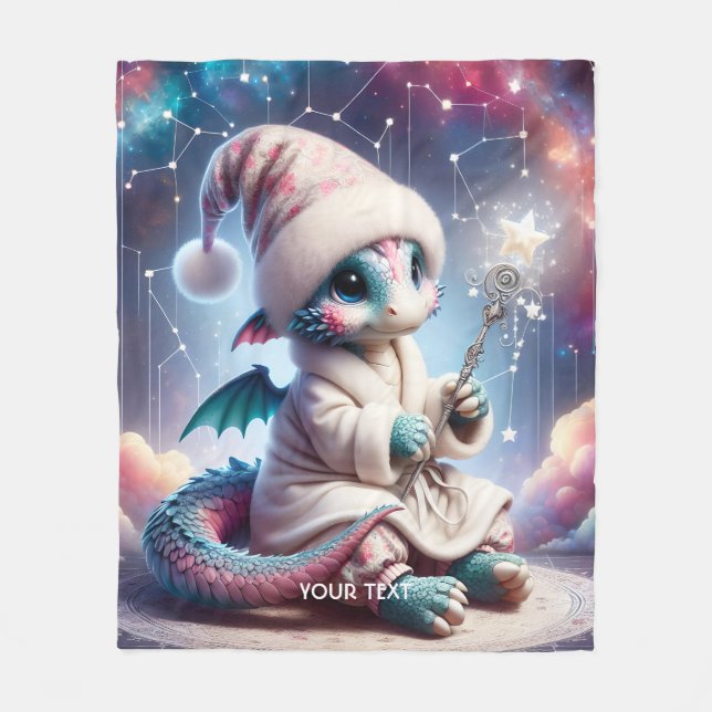 Fantasy Niedlich Baby Dragon Staff Fleecedecke (Vorderseite)