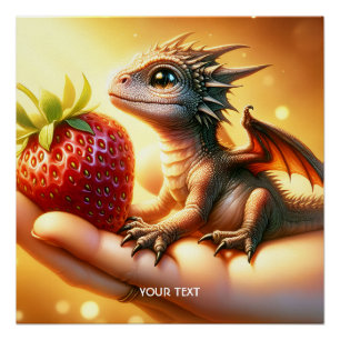 Fantasy Niedlich Baby Dragon Strawberry Poster