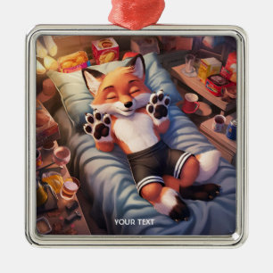 Fantasy Niedlich Baby Fox Schlafen Ornament Aus Metall
