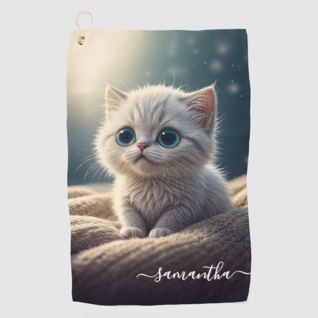 Fantasy Niedlich Baby Kitty Cat Lover's Personalis Golfhandtuch (Vorderseite)