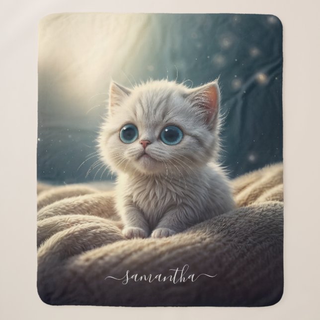 Fantasy Niedlich Baby Kitty Cat Lover's Personalis Sherpadecke (Vorderseite)