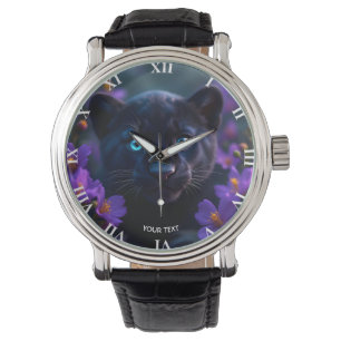 Fantasy Niedlich Baby Panther Blume Armbanduhr