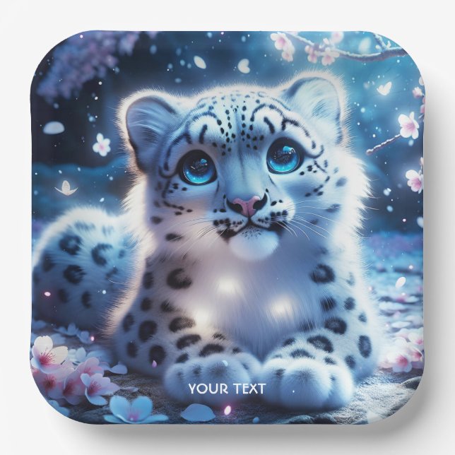 Fantasy Niedlich Baby Snow Leopard Pappteller (Vorderseite)