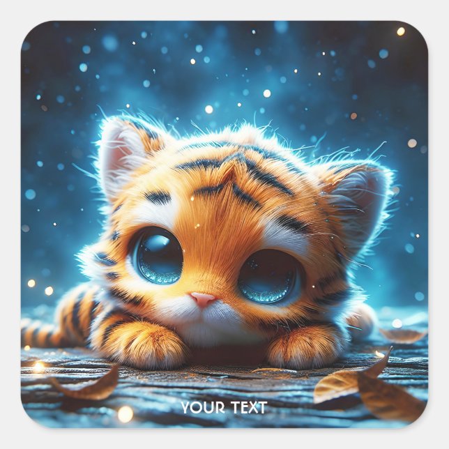Fantasy Niedlich Baby Tiger Stars Quadratischer Aufkleber (Vorderseite)