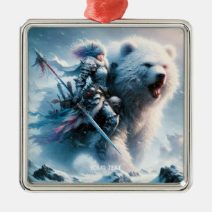 Fantasy Niedlich Bär Weiblicher Krieger Ornament Aus Metall