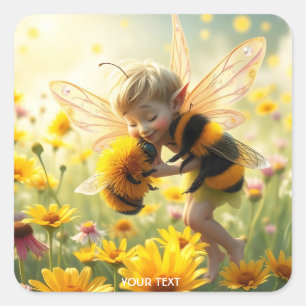 Fantasy Niedlich Bee Blume Kiss Quadratischer Aufkleber