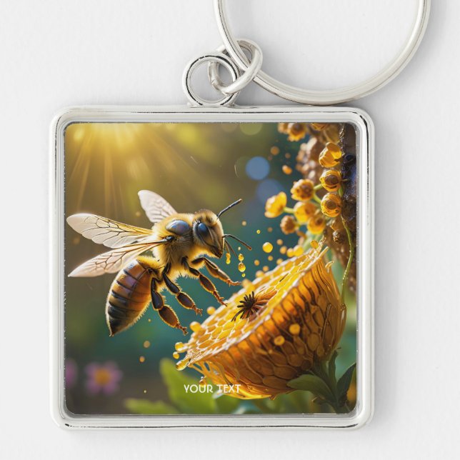 Fantasy Niedlich Bee Blume Sun Schlüsselanhänger (Vorne)