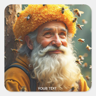 Fantasy Niedlich Bee Hat Man Quadratischer Aufkleber