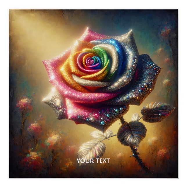 Fantasy Niedlich Bejeweled Rainbow Rose Poster (Vorderseite)