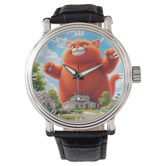 Fantasy Niedlich Big Orange Cat Armbanduhr (Vorderseite)
