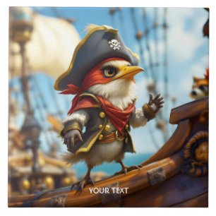 Fantasy Niedlich Bird Captain Pirate Fliese