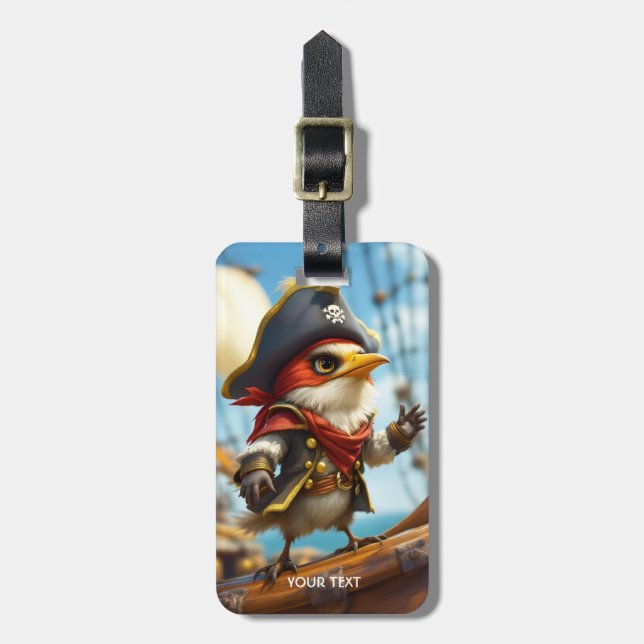 Fantasy Niedlich Bird Captain Pirate Gepäckanhänger (Vorderseite vertikal)