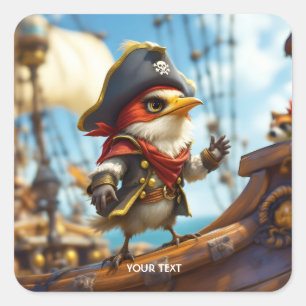 Fantasy Niedlich Bird Captain Pirate Quadratischer Aufkleber