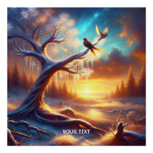 Fantasy Niedlich Birds Sunset Tree Poster