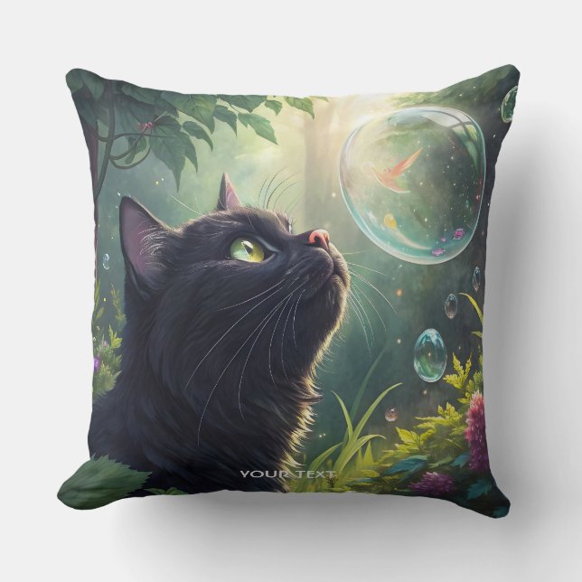Fantasy Niedlich Black Cat Forest Kissen (Vorderseite)
