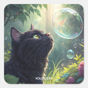 Fantasy Niedlich Black Cat Forest Quadratischer Aufkleber