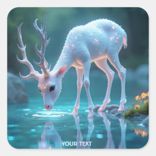 Fantasy Niedlich Blue Baby Deer Quadratischer Aufkleber