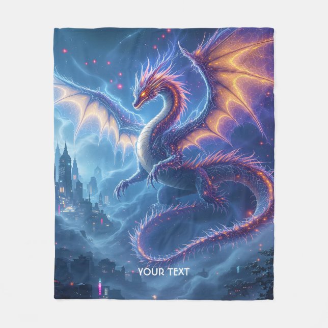 Fantasy Niedlich Blue Dragon City Fleecedecke (Vorderseite)
