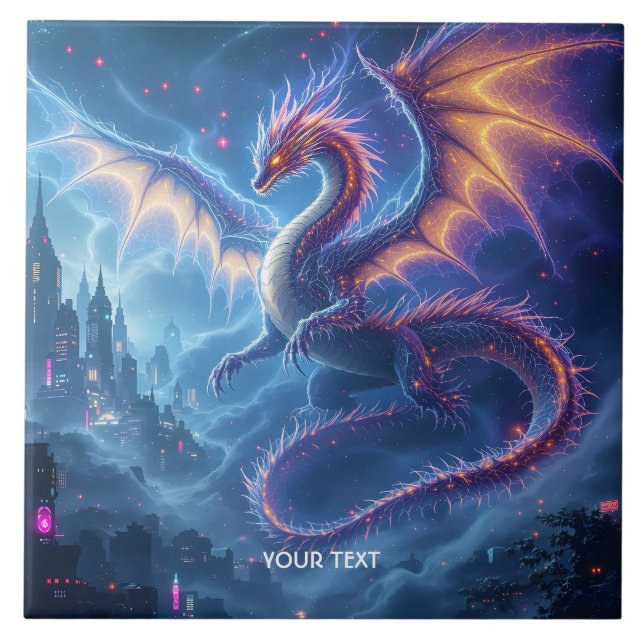 Fantasy Niedlich Blue Dragon City Fliese (Vorderseite)