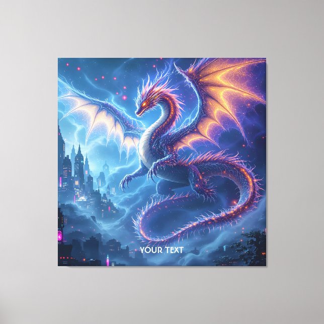 Fantasy Niedlich Blue Dragon City Leinwanddruck (Vorderseite)