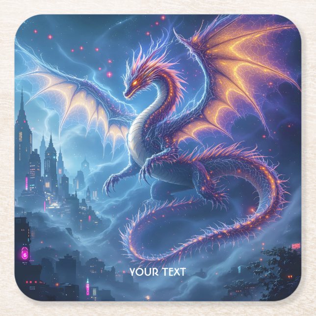 Fantasy Niedlich Blue Dragon City Rechteckiger Pappuntersetzer (Vorderseite)
