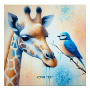 Fantasy Niedlich Blue Giraffe Bird Poster