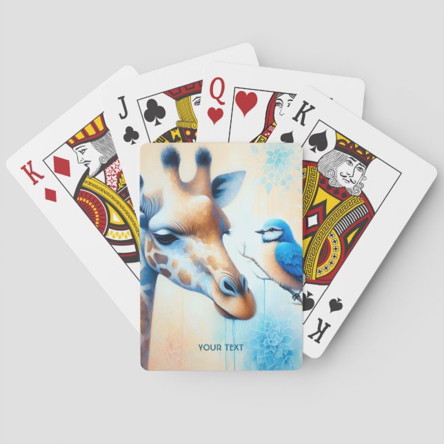 Fantasy Niedlich Blue Giraffe Bird Spielkarten (Rückseite)