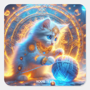Fantasy Niedlich Blue Kitten Fireflekakes Quadratischer Aufkleber