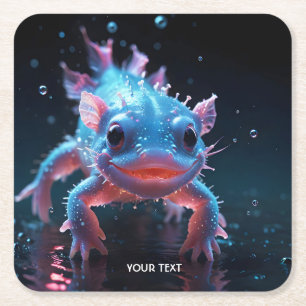 Fantasy Niedlich Blue Lächeln Axolotl Rechteckiger Pappuntersetzer