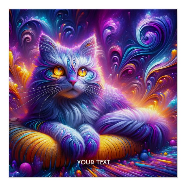 Fantasy Niedlich Blue Lila Cat Poster (Vorderseite)
