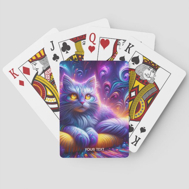 Fantasy Niedlich Blue Lila Cat Spielkarten (Rückseite)