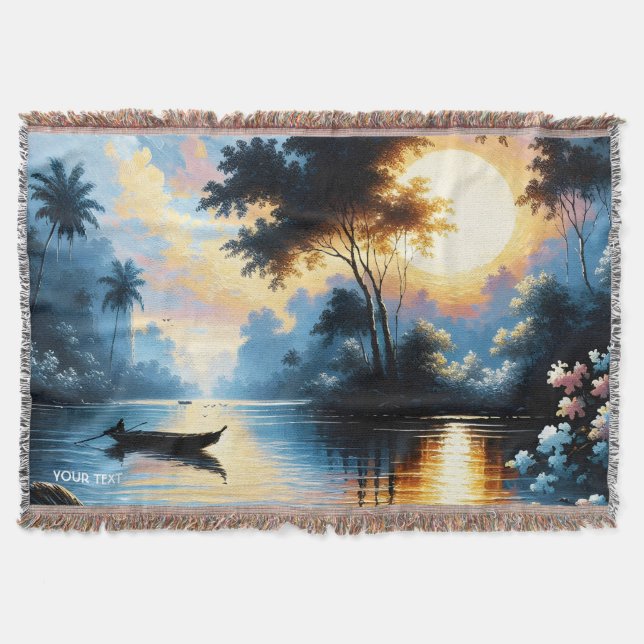 Fantasy Niedlich Boat Sunset Lake Decke (Vorderseite)